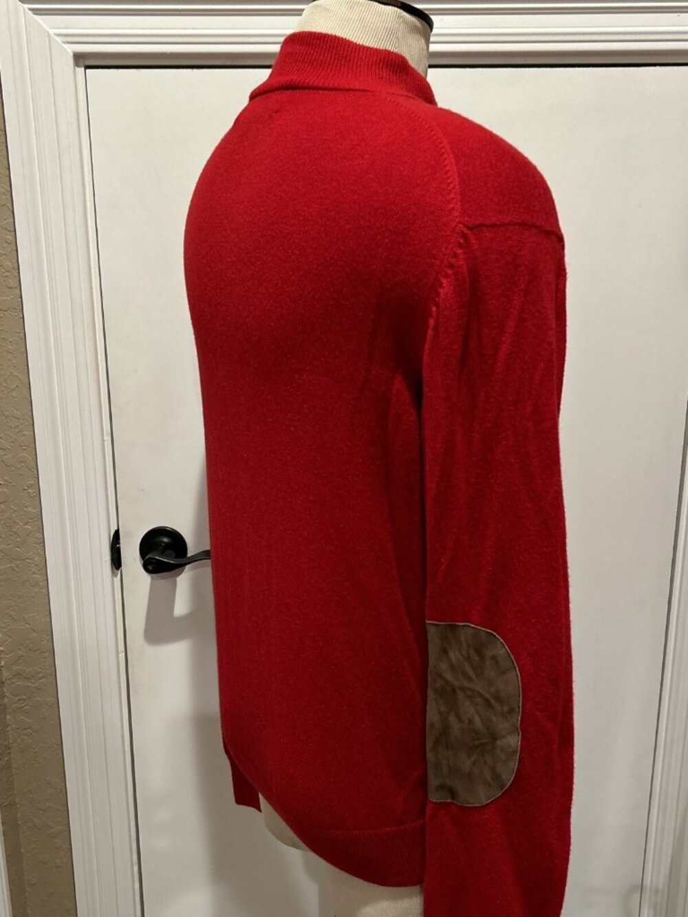 Vineyard Vines Sweater Mens L Red Pullover 1/4 Zip Pima Baby Alpaca Elbow Patch - Picture 8 of 11